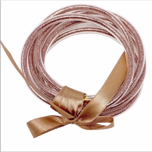 5 ROSE GOLD jelly bangle bracelets set NEW - Picture 5 of 6